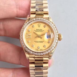 AAA Replica Rolex Datejust 279138RBR 28MM Yellow Gold Champagne Dial Ladies Watch