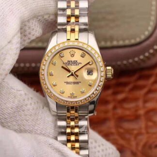 AAA Replica Rolex Datejust 18K Gold Plating 28mm Gold Dial Ladies Watch