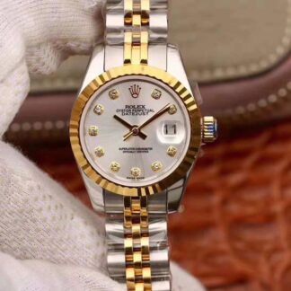 AAA Replica Rolex Datejust 18K Gold 28MM Silver Dial Ladies Watch