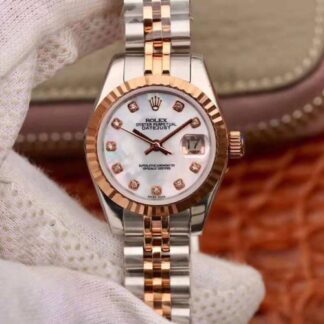 AAA Replica Rolex Datejust Rose Gold 28MM White Enamel Dial Ladies Watch