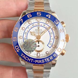 AAA Replica Rolex Yacht Master II 116681 JF Factory Rose Gold White Dial Mens Watch