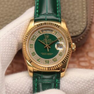 AAA Replica Rolex Day-Date 36mm Green Enamel Diamond Gypsophila Gold Dial Mens Watch