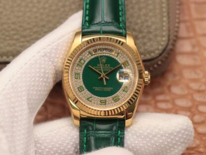 AAA Replica Rolex Day-Date 36mm Green Enamel Diamond Gypsophila Gold Dial Mens Watch