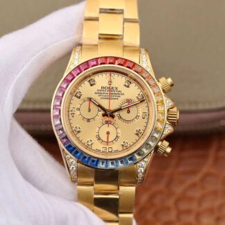 AAA Replica Rolex Daytona Cosmograph Rainbow 116598RBOW BL Factory Gold Dial Mens Watch