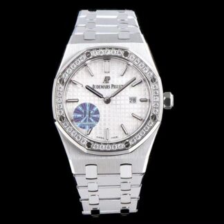 AAA Replica Audemars Piguet Royal Oak Quartz 67651ST.ZZ.1261ST.01 JF Factory White Dial Ladies Watch