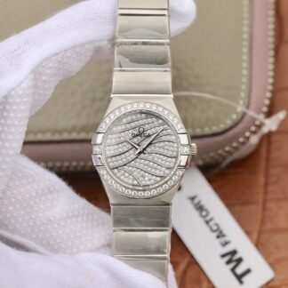AAA Replica Omega Constellation Quartz 27mm TW Factory White Gold Diamond Dial Ladies Watch