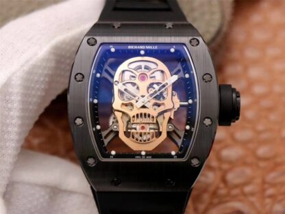 AAA Replica Richard Mille RM052-01 ZF Factory Black Ceramic Rose Gold Skull Dial Mens Watch