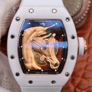 AAA Replica Richard Mille Polo Club Saint Tropez RM52-02 KV Factory Gold Horse Head Skeleton Dial Mens Watch