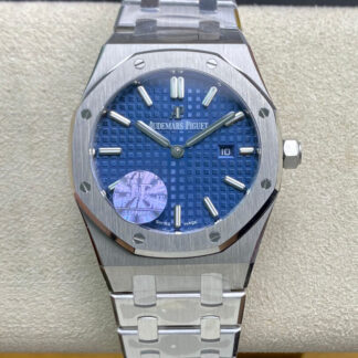 AAA Replica Audemars Piguet Royal Oak Quartz 67650ST.OO.1261ST.01 JF Factory Blue Dial Ladies Watch