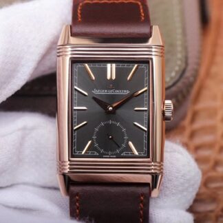 AAA ReplicaJaeger LeCoultre Reverso Tribute Double-sided Double Time Zone Flip MG Factory Rose Gold Black Dial Mens Watch