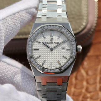 AAA Replica Audemars Piguet Royal Oak 67650 JF Factory Diamond White Dial Ladies Watch