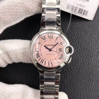 AAA Replica Ballon Bleu De Cartier 33MM W6920041 V6 Factory Stainless Steel Pink Dial Ladies Watch