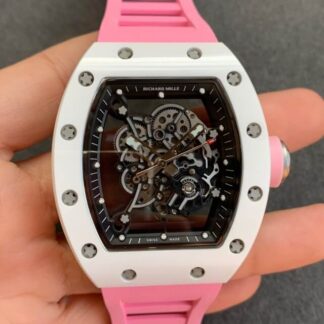 AAA Replica Richard Mille RM055 KV Factory V2 Ceramic Case Pink Strap Mens Watch