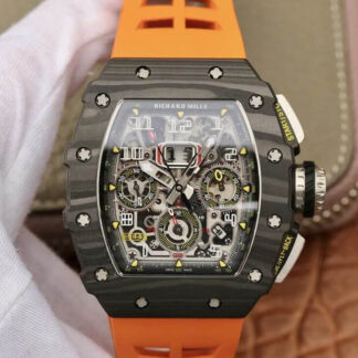 AAA Replica Richard Mille RM11-03 KV Factory Carbon Fiber Orange Rubber Strap Mens Watch