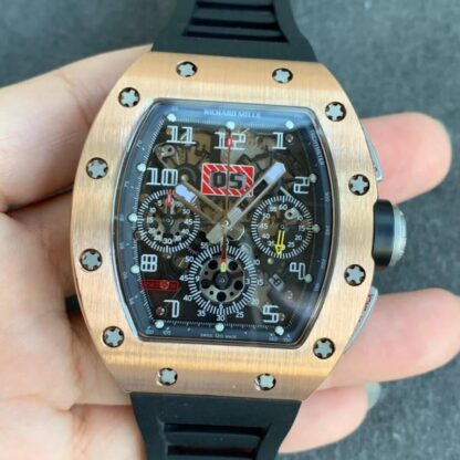 AAA Replica Richard Mille RM11 KV Factory Rose Gold Dial Black Strap Mens Watch