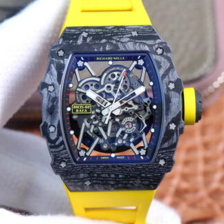 AAA Replica Richard Mille RM35-02 ZF Factory Carbon Fiber Case Yellow Strap Mens Watch