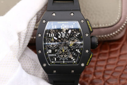 AAA Replica Richard Mille RM-011 KV Factory Black Ceramic Case Black Strap Mens Watch