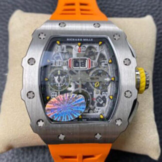AAA Replica Richard Mille RM11-03 KV Factory Titanium Case Orange Strap Mens Watch