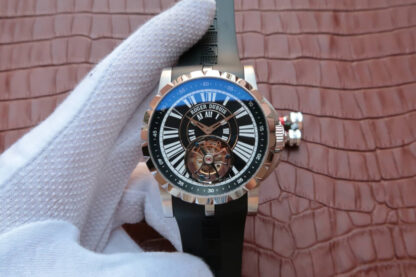 AAA Replica Roger Dubuis Hommage Tourbillon JB Factory Rose Gold Black Dial Mens Watch