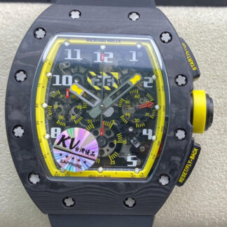 AAA Replica Richard Mille RM-011 KV Factory Black Forged Carbon Case Black Strap Mens Watch