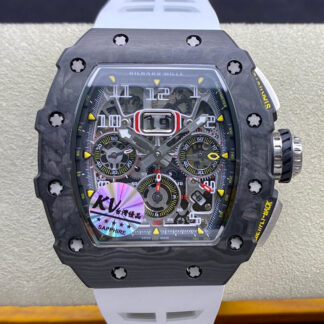 AAA Replica Richard Mille RM011-03 KV Factory Black Carbon Fiber Case White Strap Mens Watch