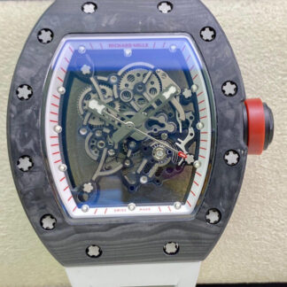 AAA Replica Richard Mille RM055 KV Factory V2 Carbon Fiber Case White Strap Mens Watch | aaareplicawatches.is