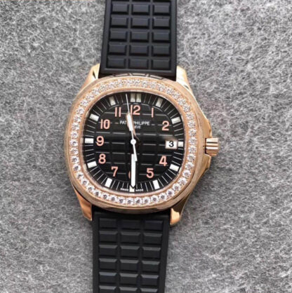AAA Replica Patek Philippe Aquanaut PPF Factory Rose Gold Black Dial Ladies Watch