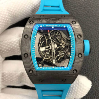 AAA Replica Richard Mille RM055 ZF Factory Carbon Fiber Case Blue Strap Mens Watch