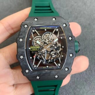 AAA Replica Richard Mille RM035-02 KV Factory V3 Black Carbon Fiber Case Green Strap Mens Watch