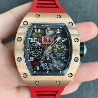 AAA Replica Richard Mille RM011 KV Factory Rose Gold Case Red Strap Mens Watch
