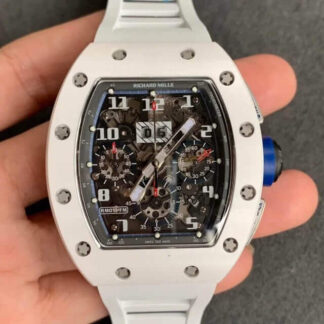 AAA Replica Richard Mille RM-011 KV Factory Ceramic Case White Strap Mens Watch
