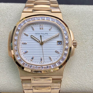 AAA Replica Patek Philippe Nautilus PPF Factory Rose Gold White Dial Mens Watch