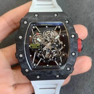 AAA Replica Richard Mille RM35-02 KV Factory V3 Carbon Fiber Case White Strap Mens Watch