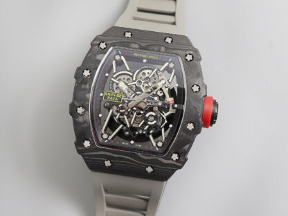 AAA Replica Richard Mille RM035 KV Factory V3 Carbon Fiber Case Grey Strap Mens Watch