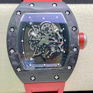 AAA Replica Richard Mille RM055 KV Factory V2 Carbon Fiber Case Red Strap Mens Watch
