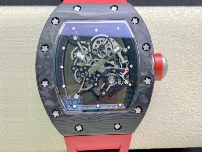 AAA Replica Richard Mille RM055 KV Factory V2 Carbon Fiber Case Red Strap Mens Watch
