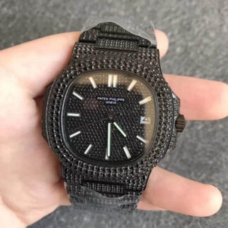 AAA Replica Patek Philippe Nautilus 5719/10G-010 PPF Factory Black Full Diamond Mens Watch