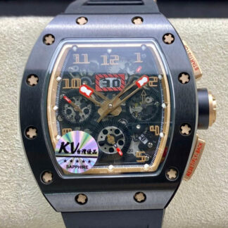 AAA Replica Richard Mille RM011 KV Factory Rose Gold Inner Ring Black Strap Mens Watch
