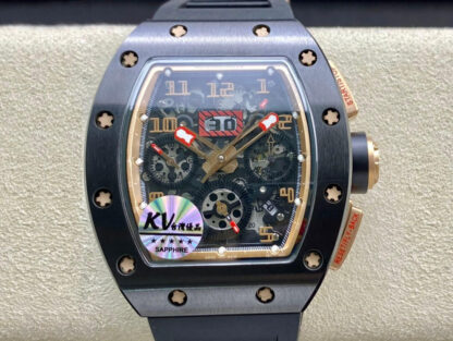 AAA Replica Richard Mille RM011 KV Factory Rose Gold Inner Ring Black Strap Mens Watch