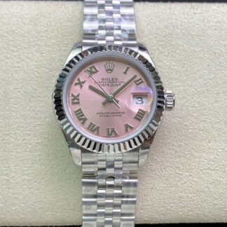 AAA Replica Rolex Datejust M279174-0017 28MM EW Factory Stainless Steel Pink Dial Ladies Watch