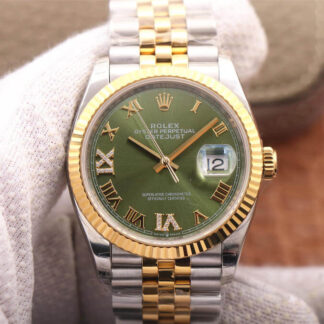 AAA Replica Rolex Datejust M126233-0025 EW Factory Yellow Gold Green Dial Mens Watch