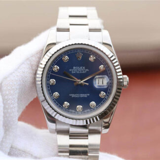 AAA Replica Rolex Datejust M126334-0015 EW Factory Diamond Blue Dial Mens Watch