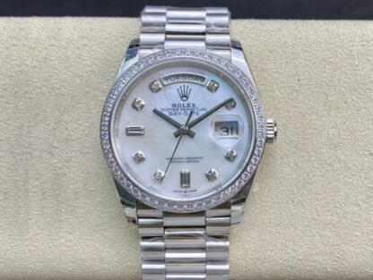AAA Replica Rolex Day Date 128396TBR-0005 EW Factory Mother-of-Diamond Dial Ladies Watch