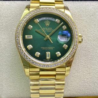 AAA Replica Rolex Day Date M128348RBR-0035 EW Factory Diamond Gradient Green Dial Mens Watch