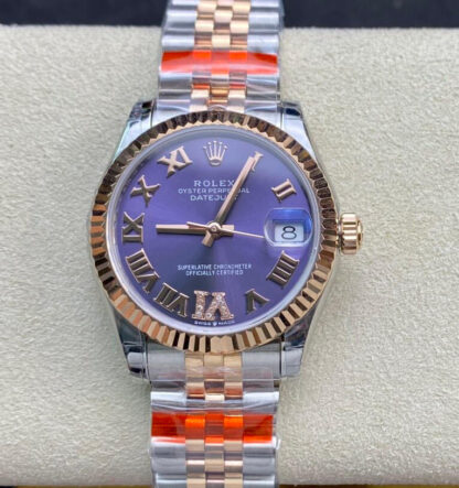 AAA Replica Rolex Datejust M278271-0020 TW Factory Rose Gold Purple Dial Ladies Watch