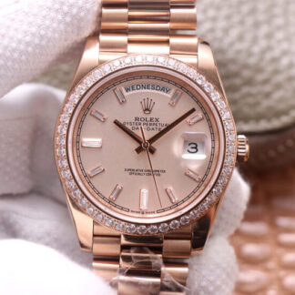 AAA Replica Rolex Day Date M228345RBR-0007 EW Factory Rose Gold Diamond Dial Mens Watch