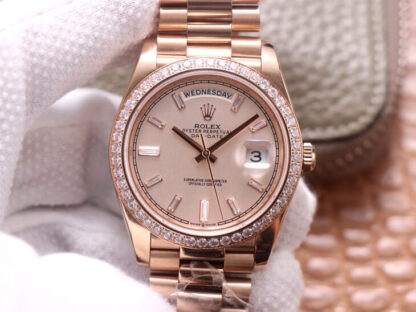 AAA Replica Rolex Day Date M228345RBR-0007 EW Factory Rose Gold Diamond Dial Mens Watch