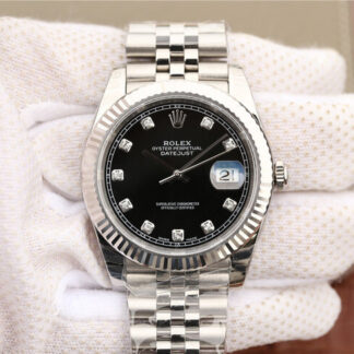 AAA Replica Rolex Datejust M126334-0012 EW Factory Diamond Black Dial Mens Watch
