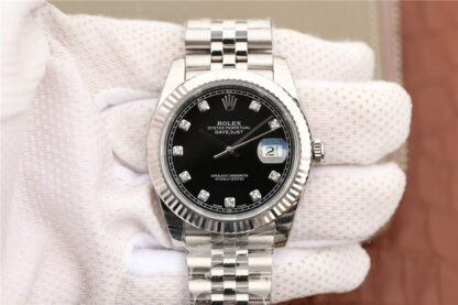 AAA Replica Rolex Datejust M126334-0012 EW Factory Diamond Black Dial Mens Watch
