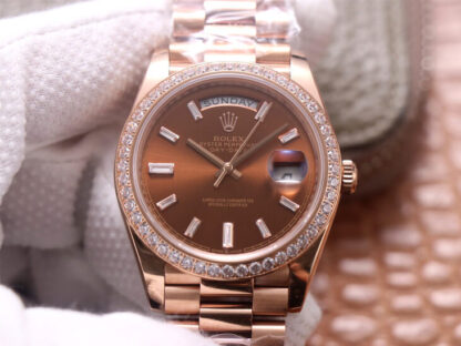 AAA Replica Rolex Day Date M228345RBR-0006 EW Factory Diamond Rose Gold Dial Mens Watch